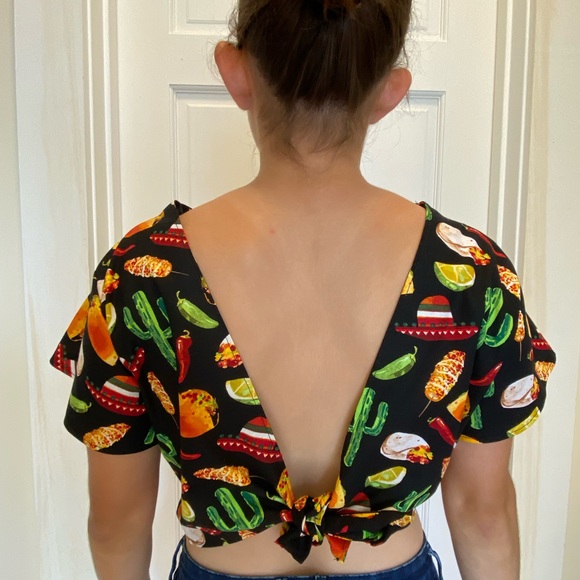 Handmade Mexican food print wrap crop top - Picture 4 of 4